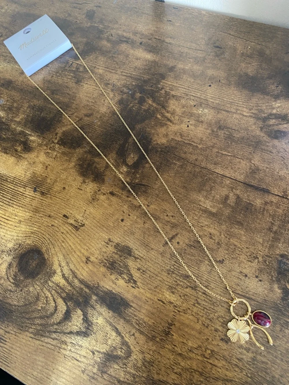 NWT MADEWELL Semiprecious Wishbone Charm Necklace - Picture 5 of 8
